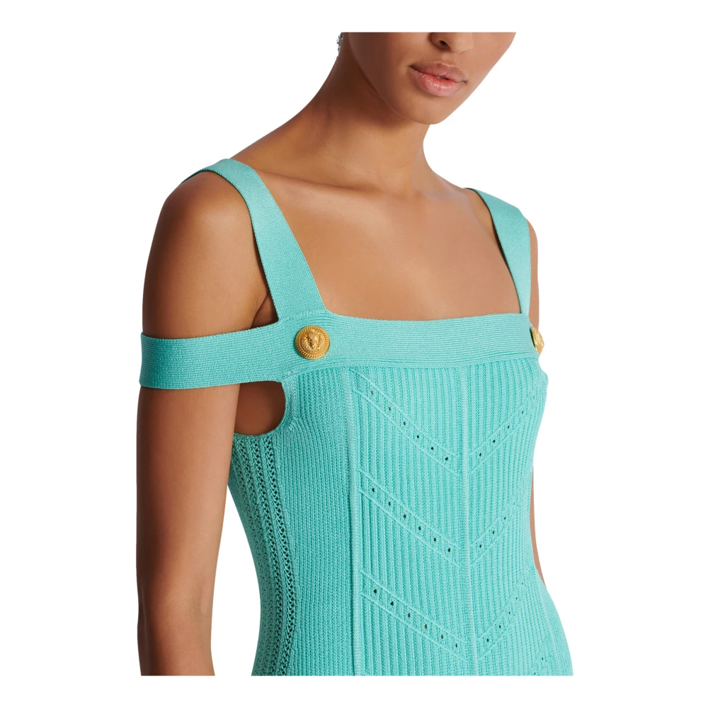 Balmain Gebreide midi-jurk met dubbele bandjes Blue Dames