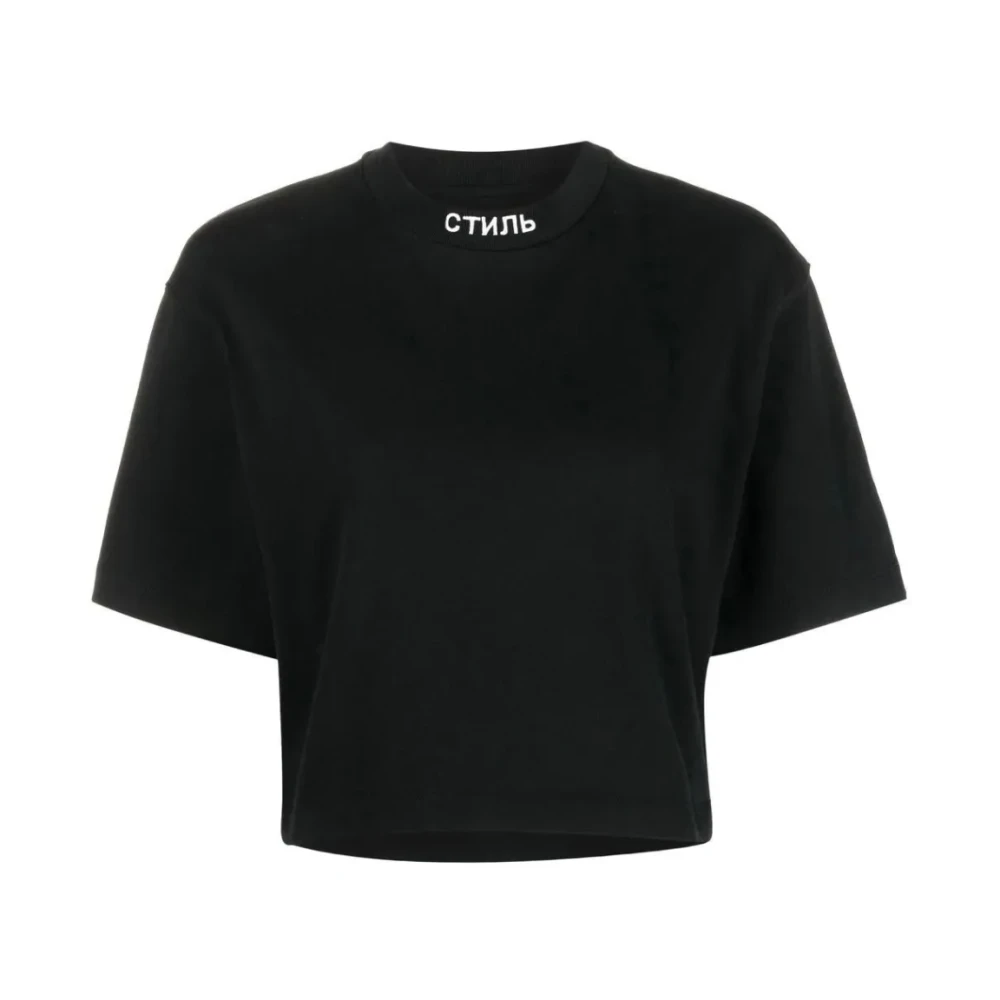 Heron Preston Logo Crop T-Shirt Zwart Wit Katoen Black Dames