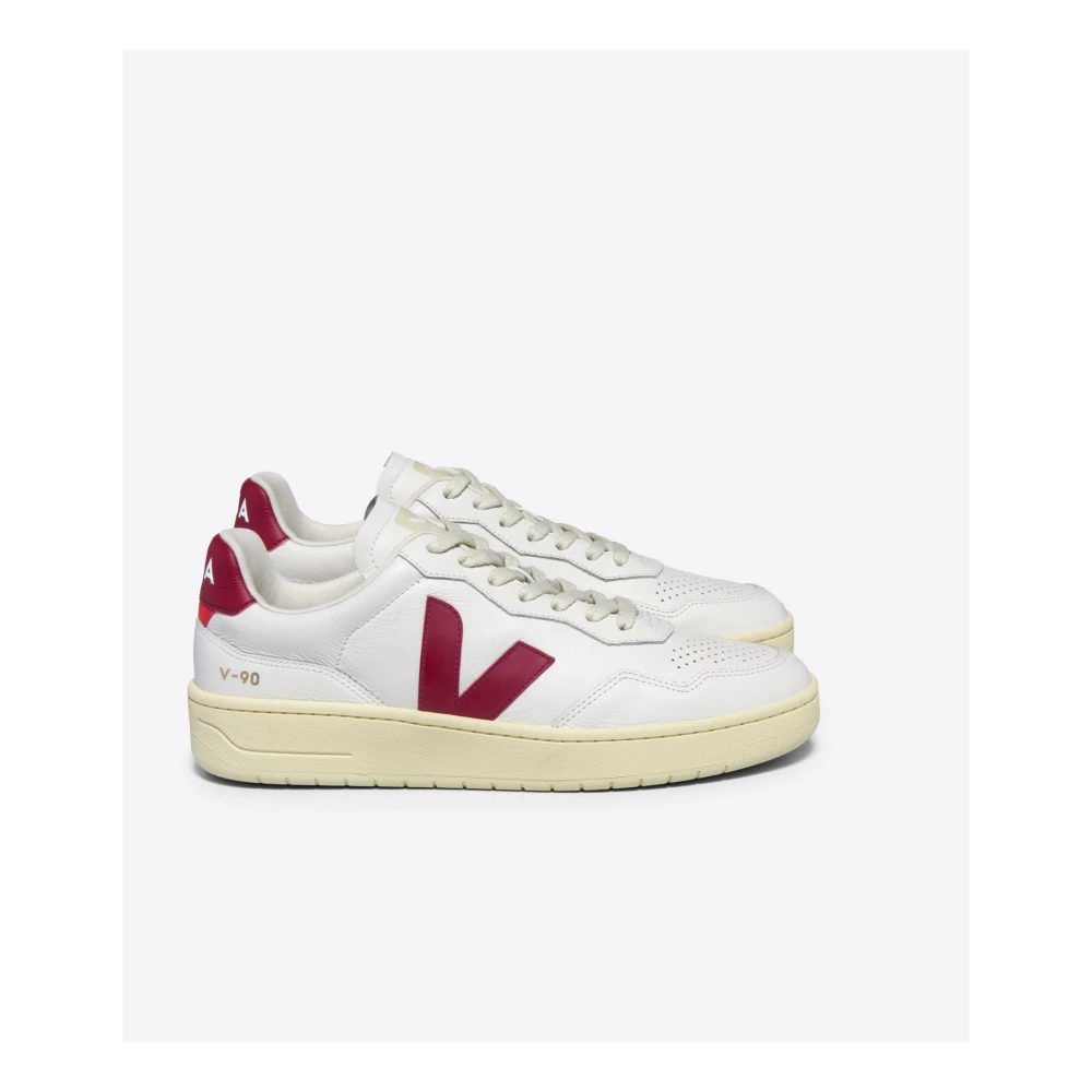 Veja Witte en rode leren sneakers White Dames