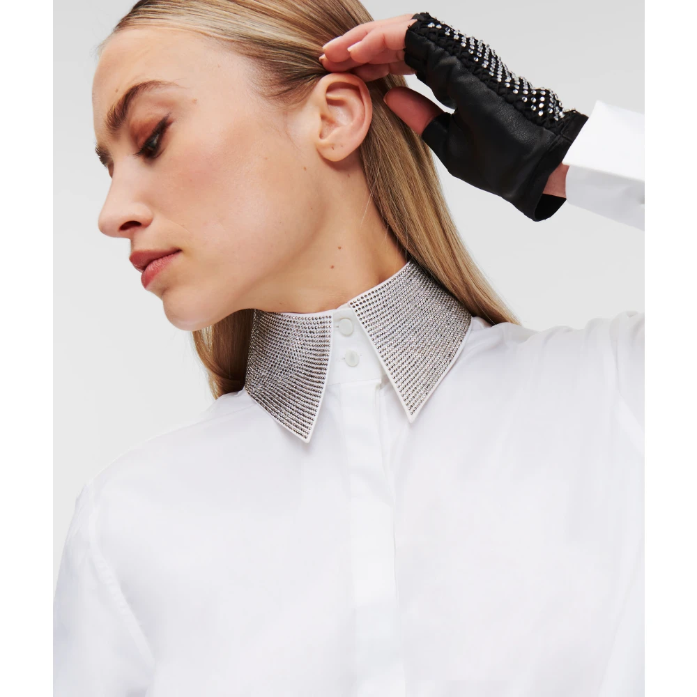 Karl Lagerfeld Biologisch katoenen shirt met kristalafwerking bij de hals White Dames