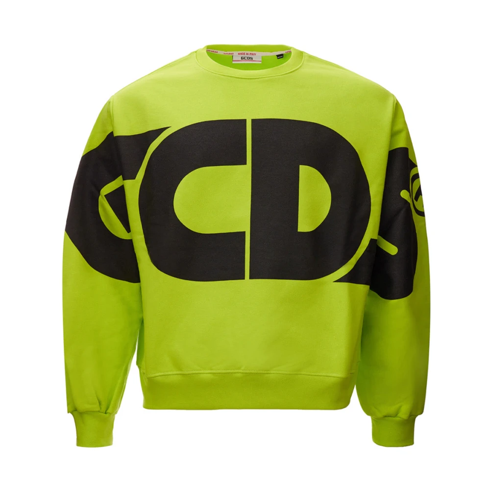 Gcds Neon Groene Oversized Sweatshirt met Logo Green Heren