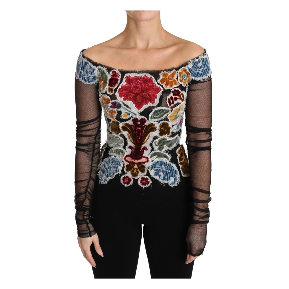 Dolce & Gabbana Women's Elegant Floral Applique Long Sleeve Top