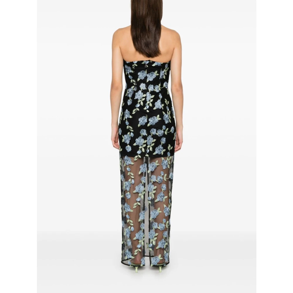 Rotate Birger Christensen Zwarte strapless jurk met split aan de achterkant Multicolor Dames
