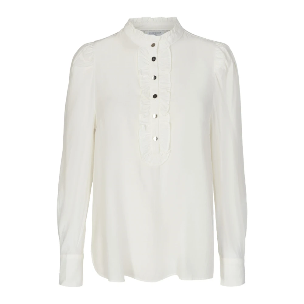 Feminin Off-White Bluse med Rysjedetaljer