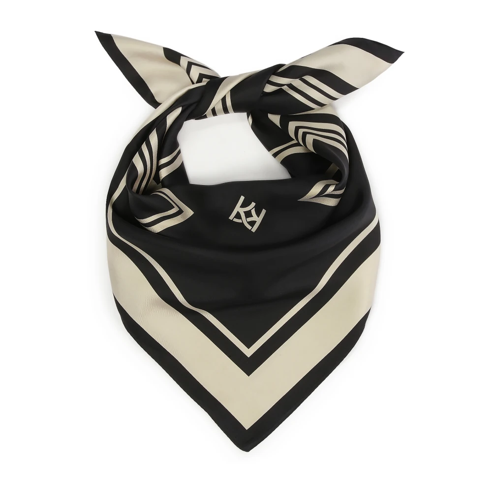 Kazar Zwarte zijden sjaal met beige patroon Black Dames