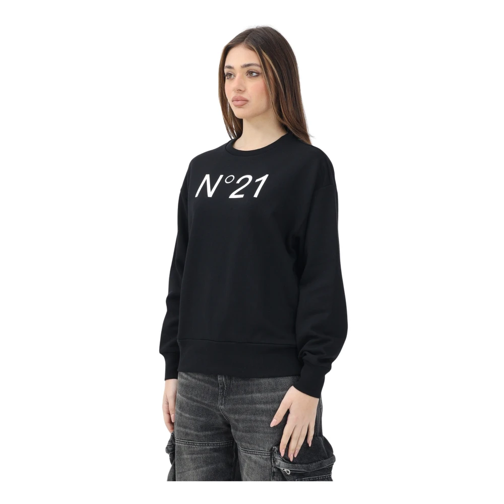 N21 Zwarte Crewneck Sweater Elegante Moderne Stijl Black Dames