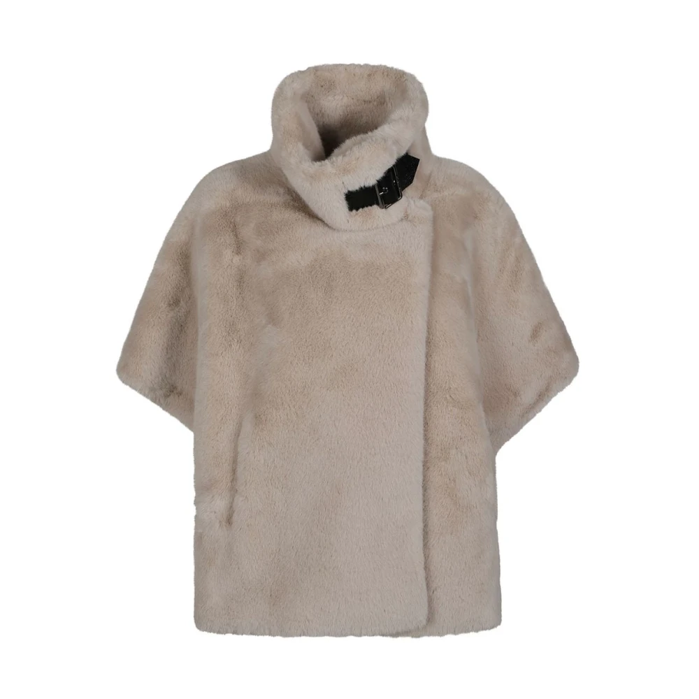 Pinko Vrouw Beige Jassen Dames, S, Polyester, Comodino Faux Fur Cape