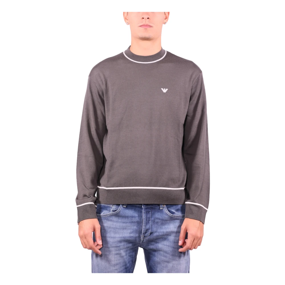 Armani Jacquard Logo Wollen Trui Gray Heren
