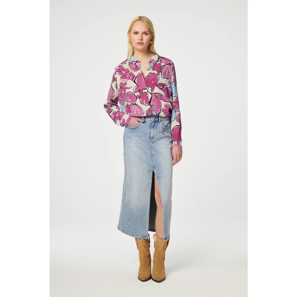 Fabienne Chapot Paars Blauw Print Lange Mouw Blouse Multicolor Dames