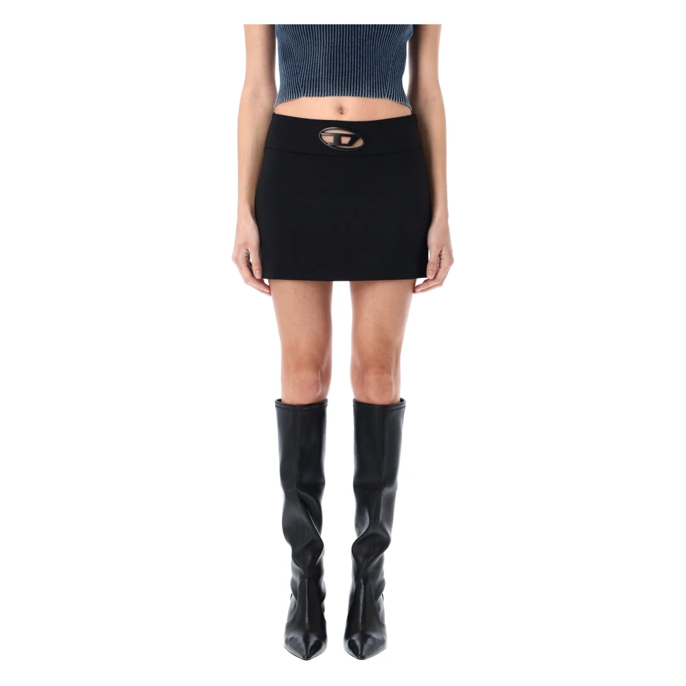 Diesel Zwarte Mini Rok Stretch Wolmix Black Dames