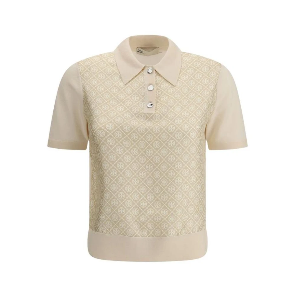 TORY BURCH Zijden Voorkant Gebreid Poloshirt Beige Dames