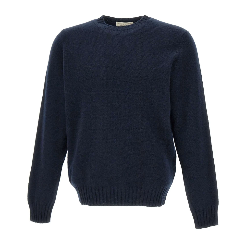 Filippo De Laurentiis Merino Wol Kasjmier Trui Navy Blauw Blue Heren