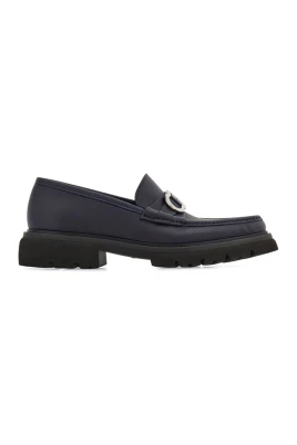 Blå Läder Slip-On Platta Skor