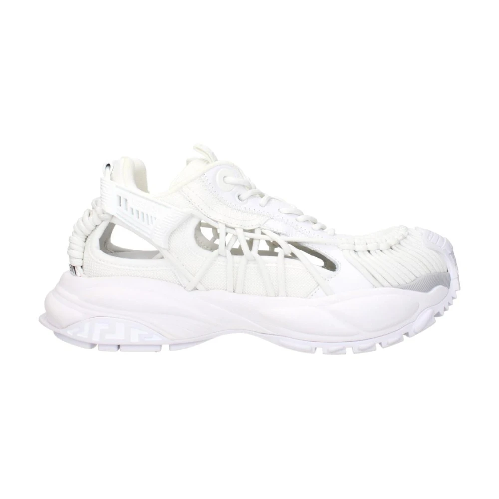 Versace Women's White Sneakers, 7 Uk, Leather Low Top Trainers With Logo
