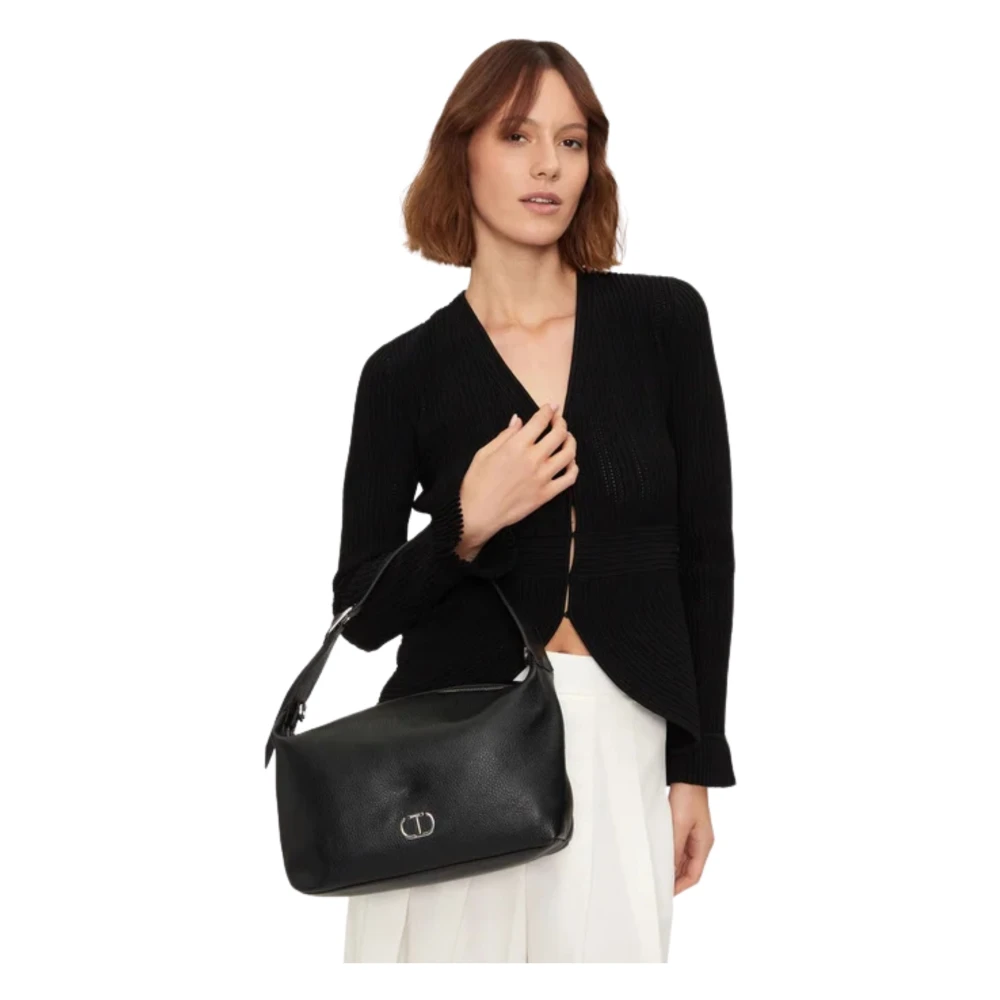 Twinset Zwarte Schoudertas met Ritssluiting Black Dames
