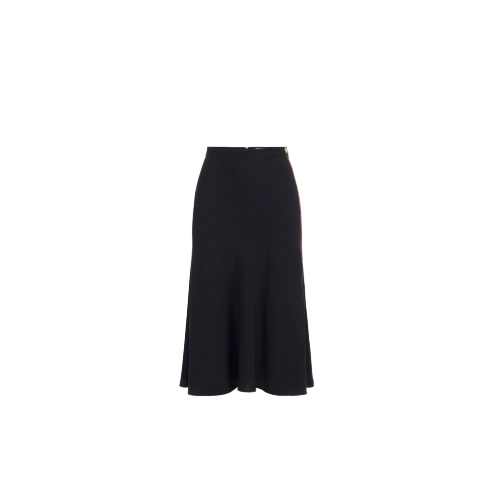 Elisabetta Franchi Midi satin kjol med kontrastdetaljer Black, Dam