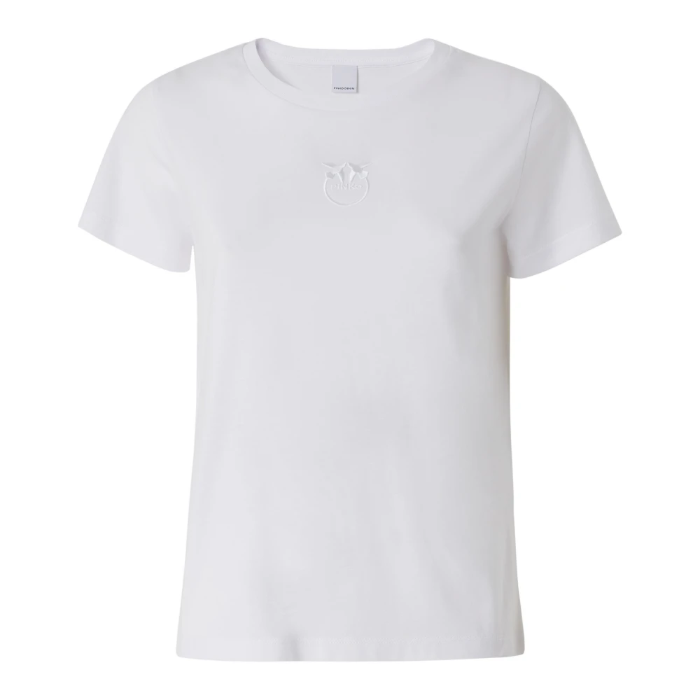 Pinko Love Birds Geborduurd Katoenen T-shirt White Dames