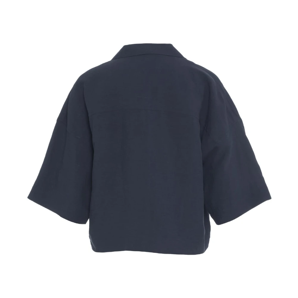 8pm Blauwe Linnen Blend Blouse met Zakken Blue Dames