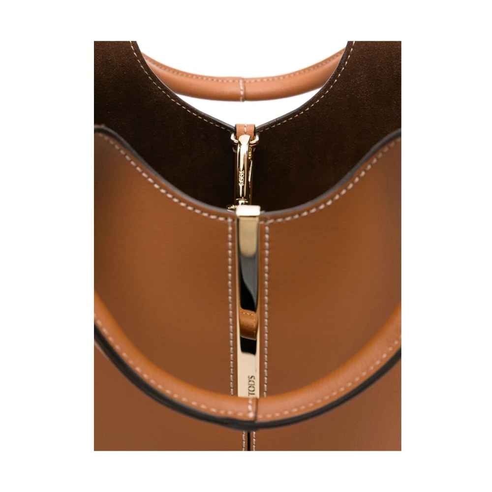 TOD'S Bruine Leren Handtas Kreeftklauwsluiting Brown Dames