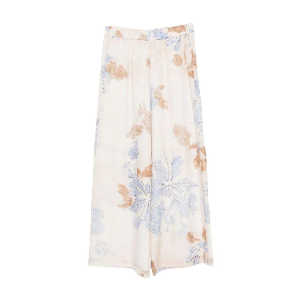 Seventy Beige Wide Trousers, Female, Xs, Floral Print Trousers