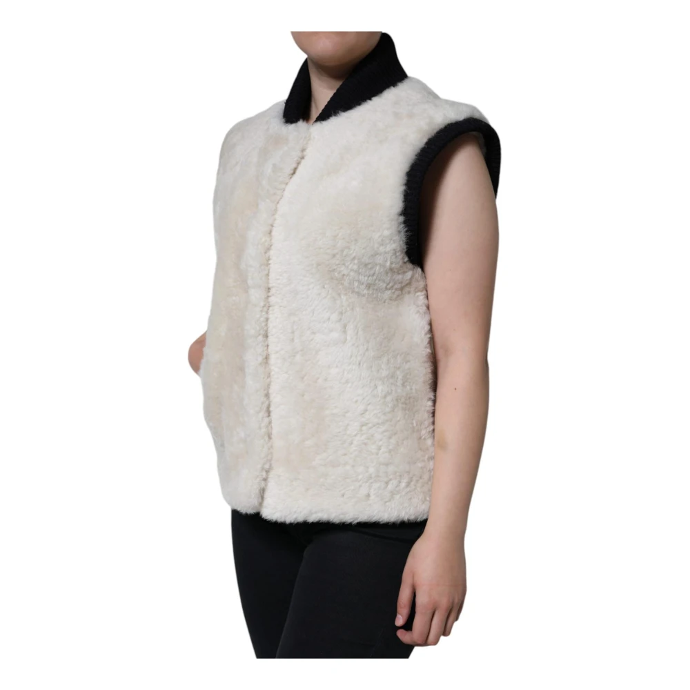 Burberry Shearling Vest Jas met knoopsluiting White Dames