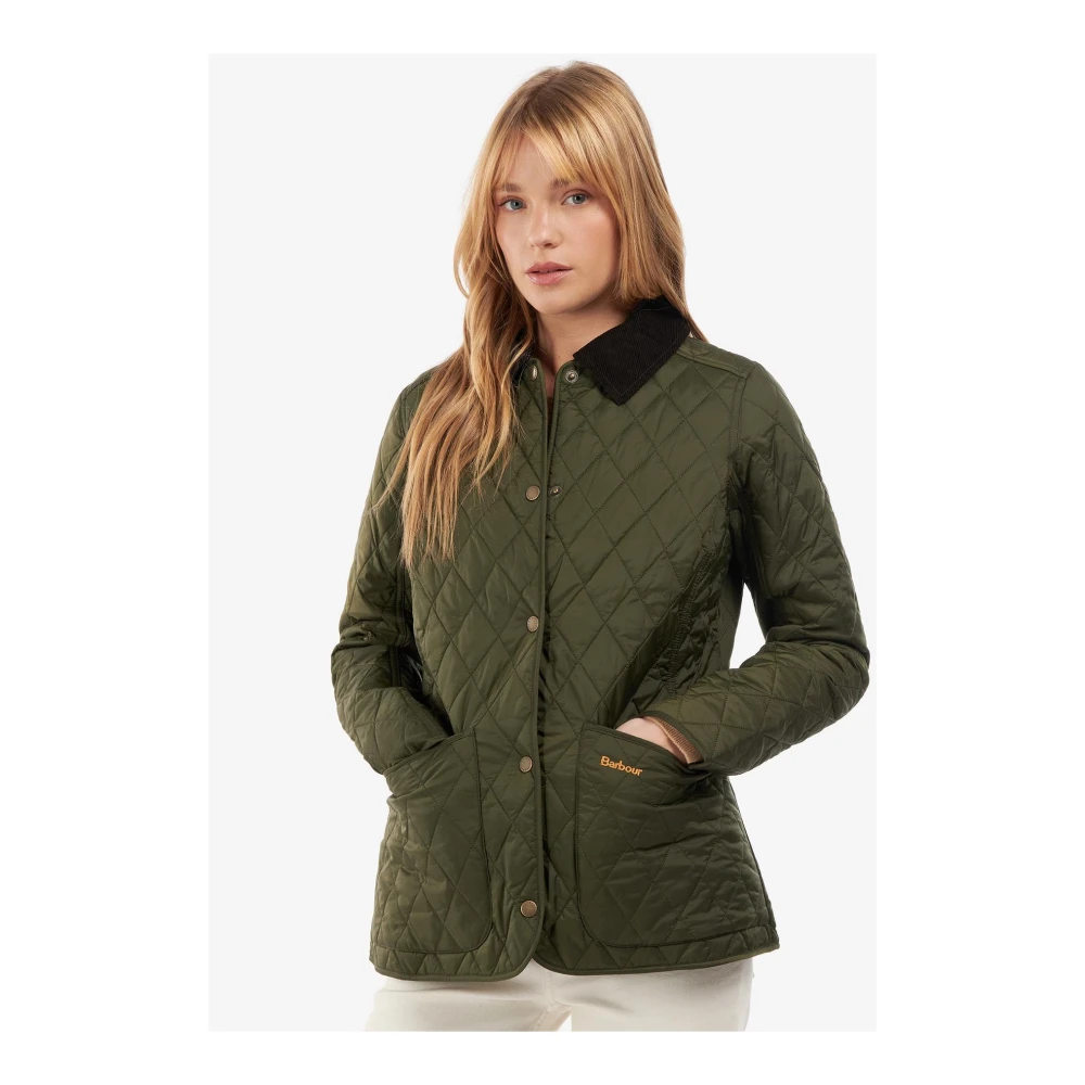 Barbour Groene gewatteerde jas met fluwelen kraag Green Dames