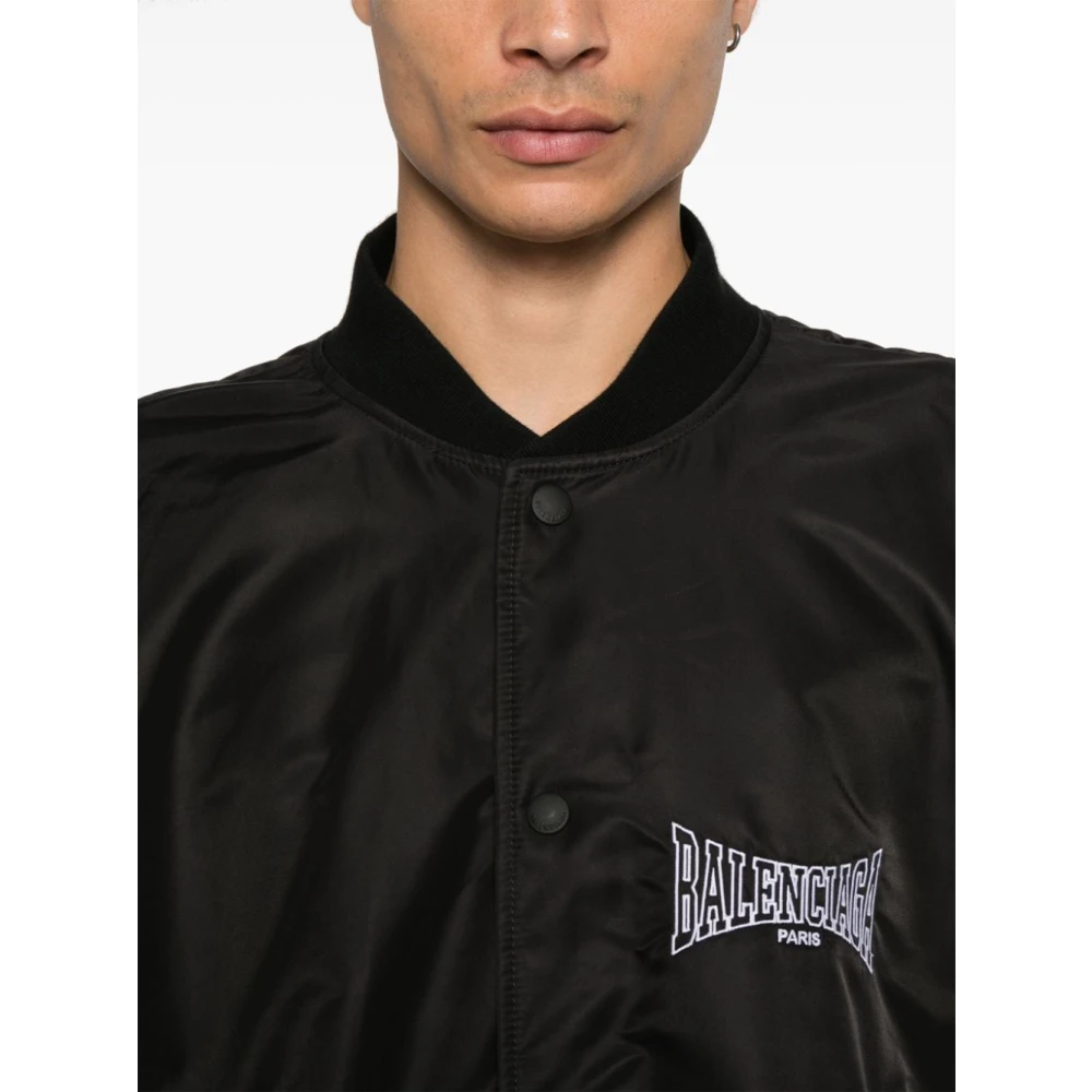 Balenciaga Zwarte Bomberjack met Geborduurd Logo Black Heren