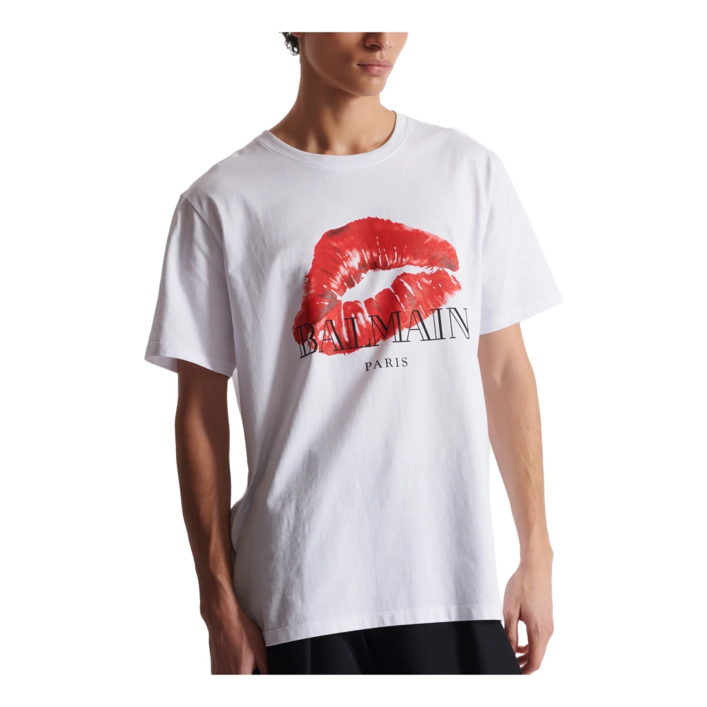 Balmain Relaxed T-shirt met Kiss print White Heren