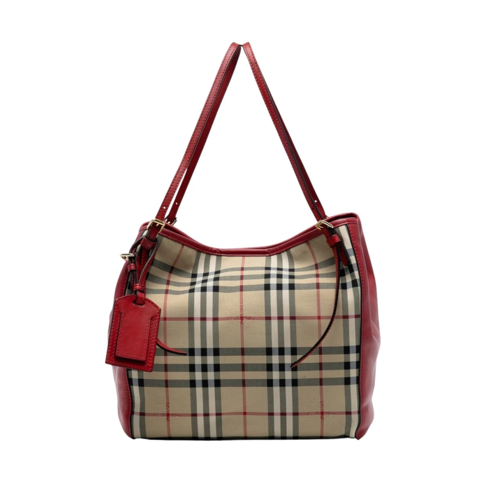 Burberry Vintage Women's Pre-Owned Leather Trim Plaid Tote Bag