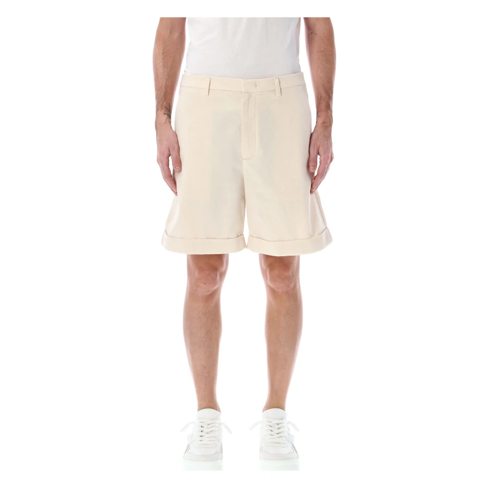 Valentino Garavani Denim Geplooide Bermuda Shorts Beige Heren