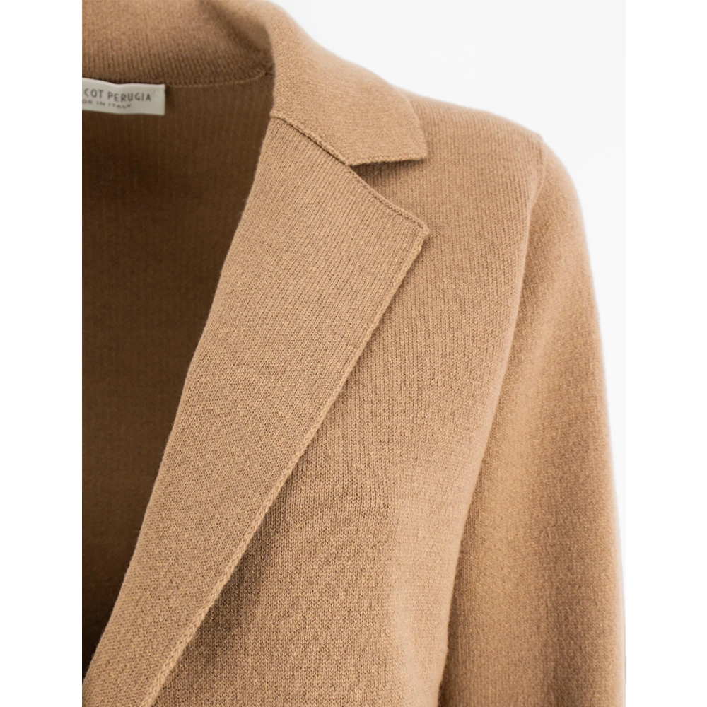 Le Tricot Perugia Elegante gebreide blazer met reverskraag Brown Dames