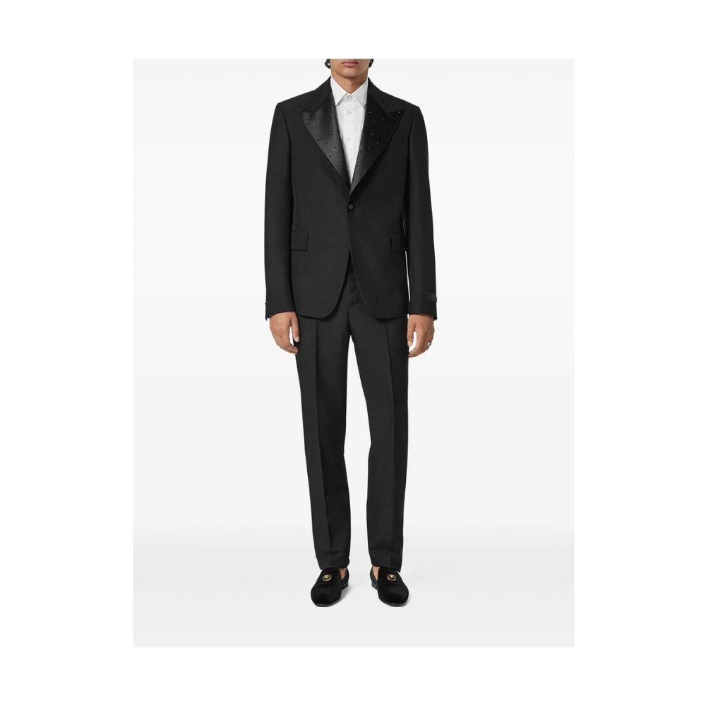 Versace Zwarte Peak Lapel Jas Black Heren