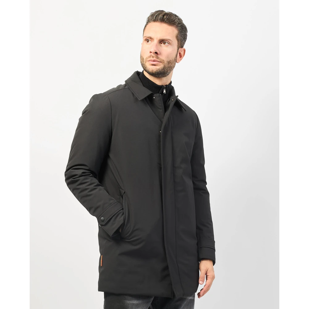 Suns Zwarte jas met ritssluiting en overhemdkraag Black Heren