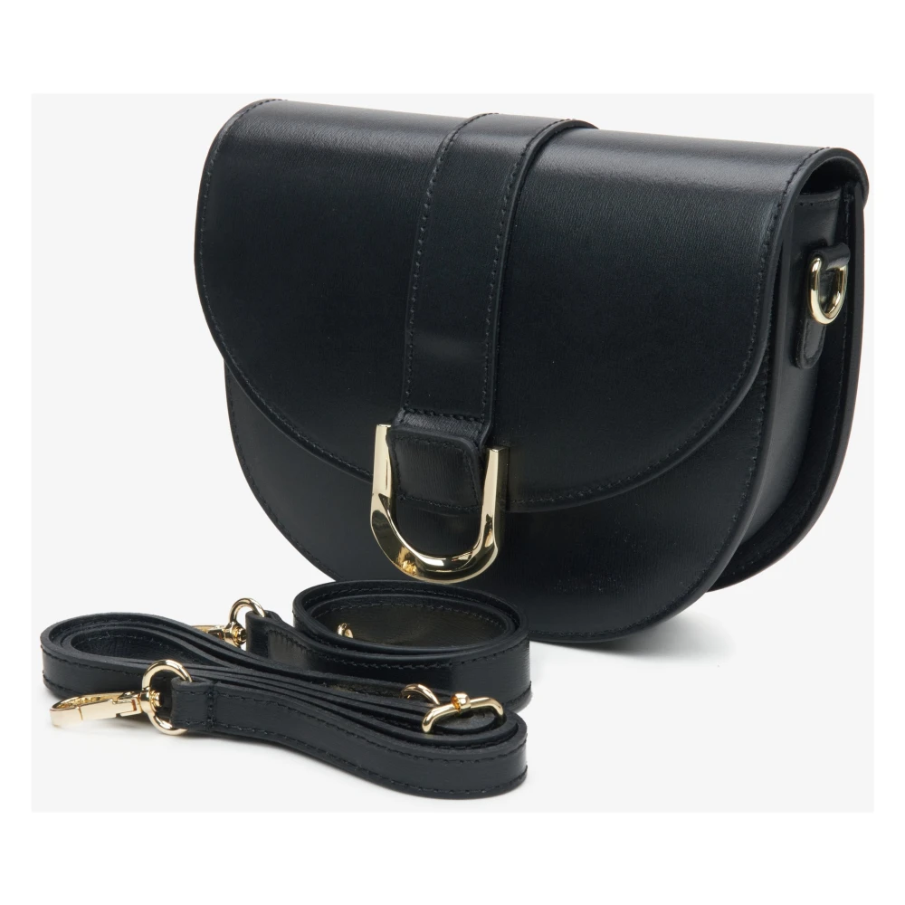 Estro Dames Zwarte Schoudertas gemaakt van Italiaans Echt Leer Er00114788 Black Dames