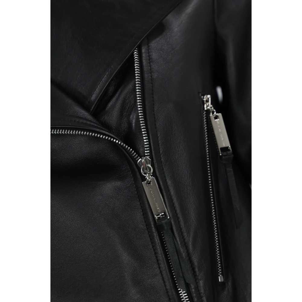 Elisabetta Franchi Zwarte leren jas met ritssluiting Black Dames