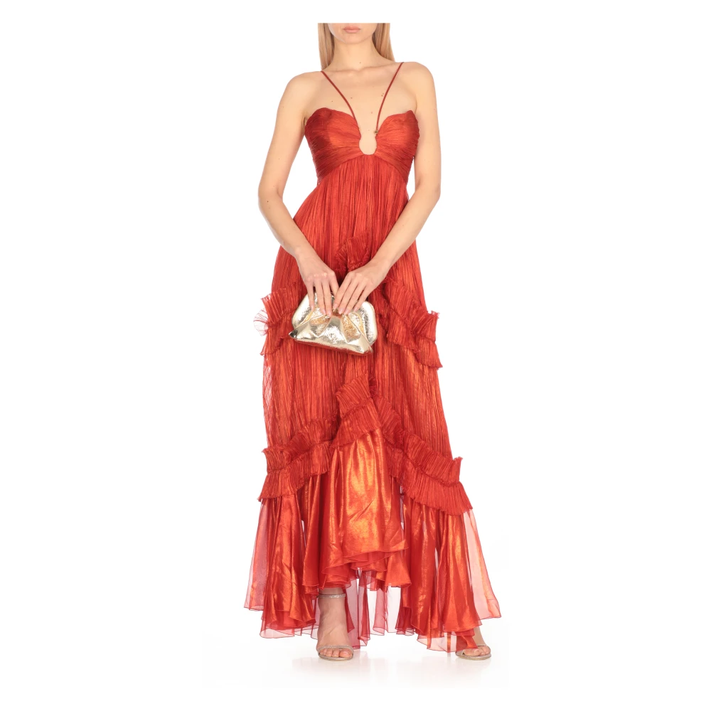 Maria Lucia Hohan Rode zijden jurk met draperie en ruches Red Dames
