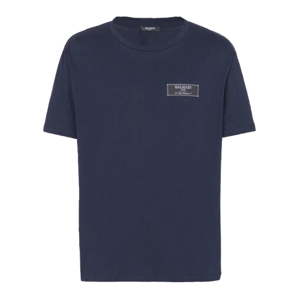Balmain Ronde Hals Ribgebreide T-shirt Blue Heren