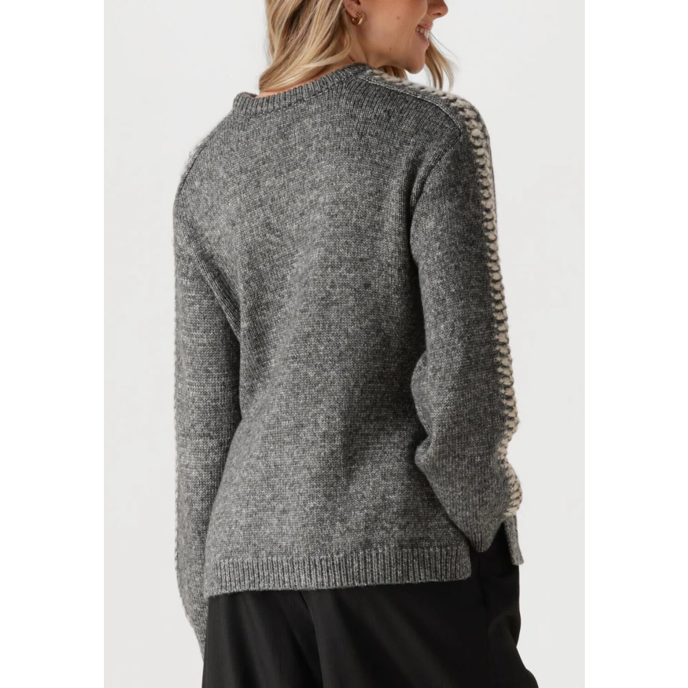 Modström Donkergrijze Linemd O-Neck trui Gray Dames