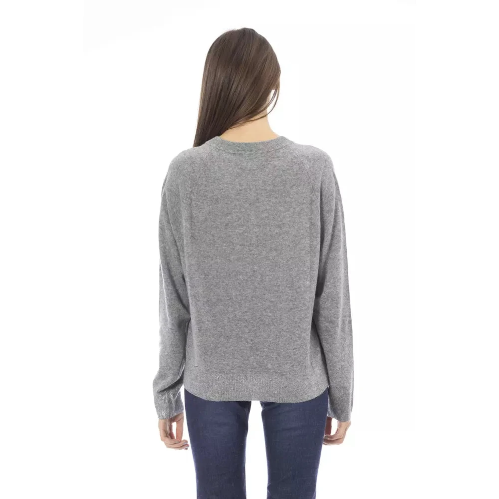 Baldinini Grijze wollen trui met ronde hals Gray Dames