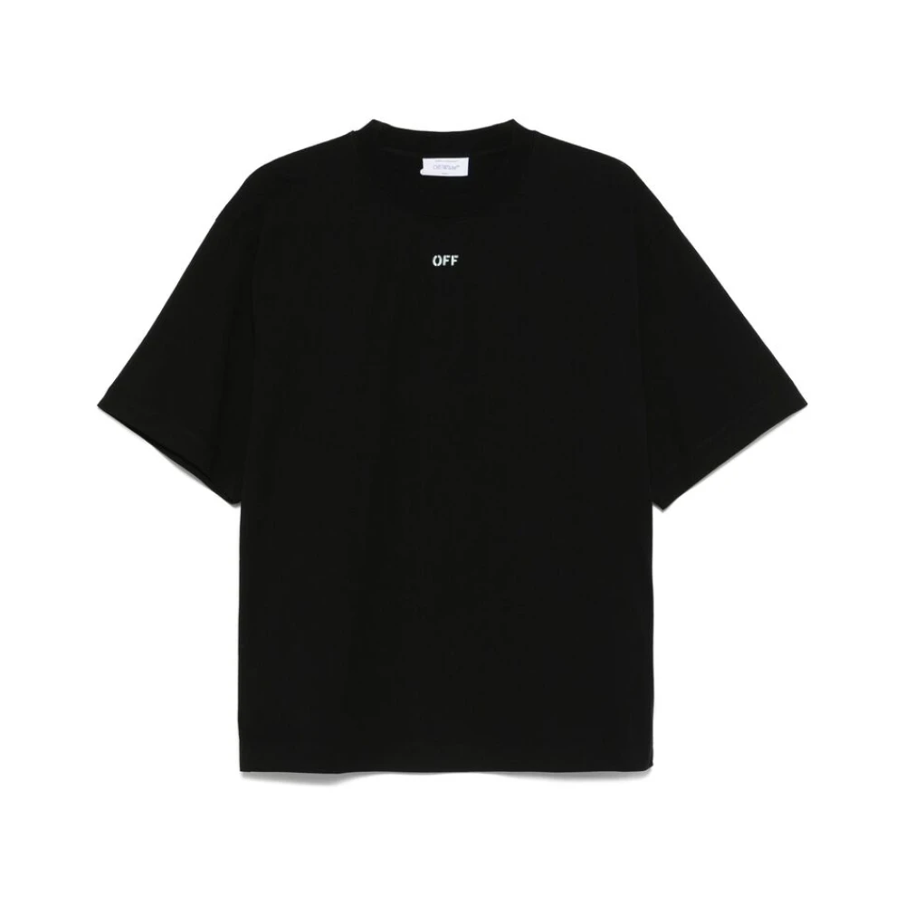 Off White Zwart Logo Print Crew Neck T-shirt Black Heren