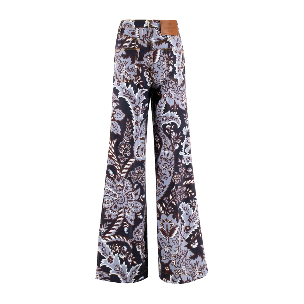 ETRO Bloemig Wijd Uitlopend Katoen Jacquard Denim Jeans Multicolor Dames