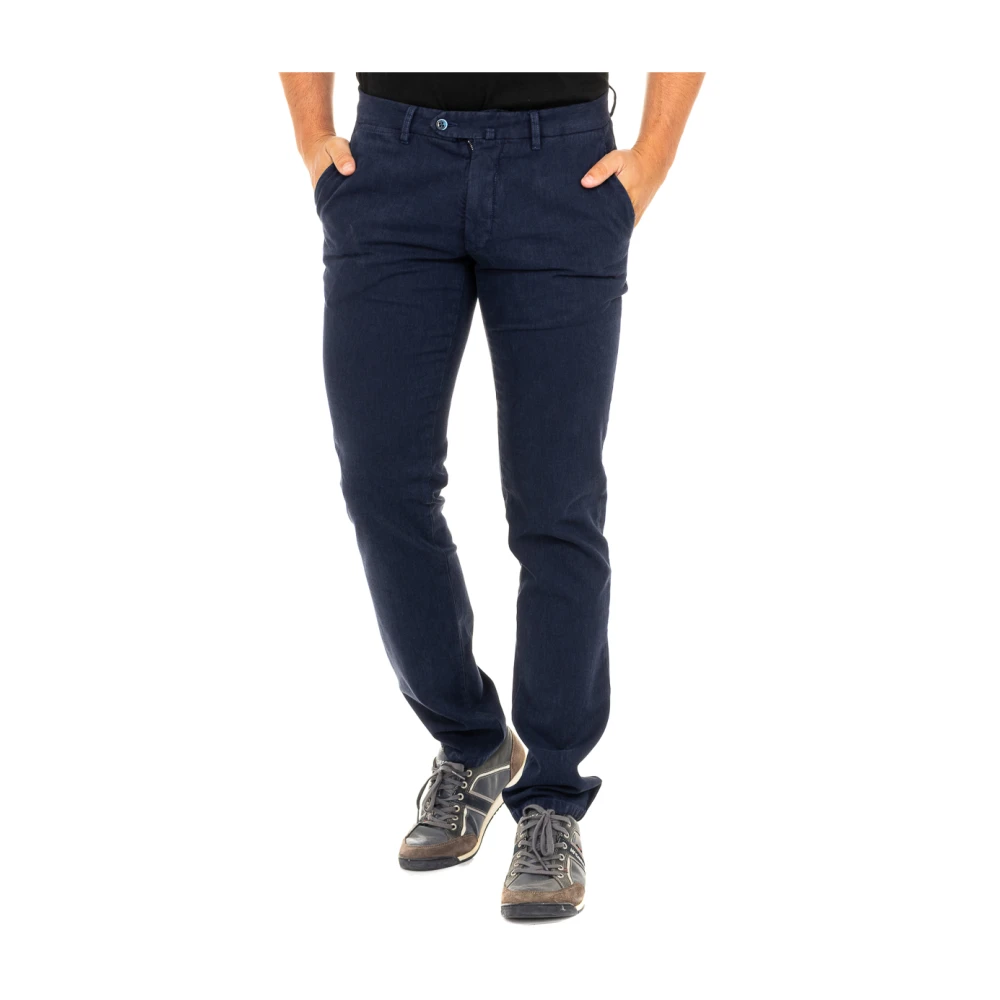 La Martina Blue Marine Buttoned Trousers Straight Cut - Male - Slim-Fit Trousers - Xl - Trousers