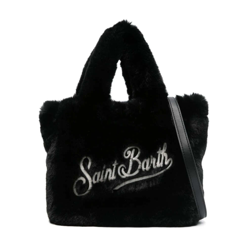 MC2 Saint Barth Zwarte faux-fur schoudertas met logo Black Dames