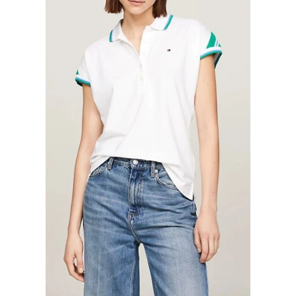 Tommy Hilfiger Gestreept Polo Shirt met Kapmouwen White Dames