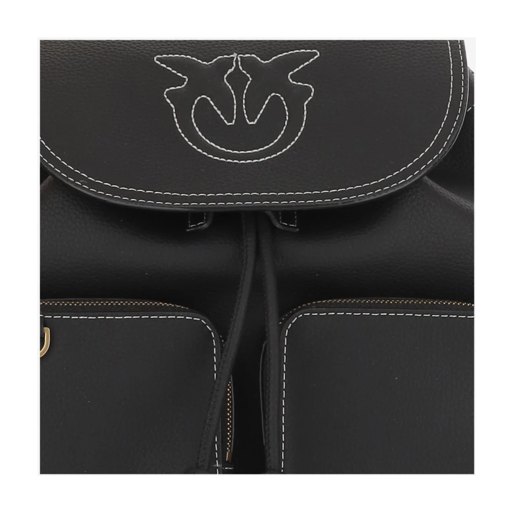 pinko Leren rugzak met Love Birds borduurwerk Black Dames