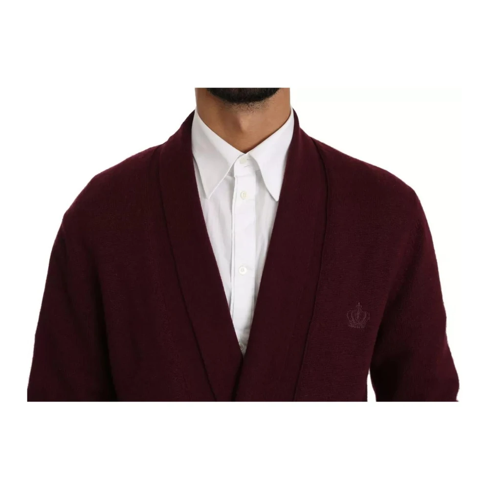 Dolce & Gabbana Luxe Cashmere Cardigan Sweater Maroon Brown Heren