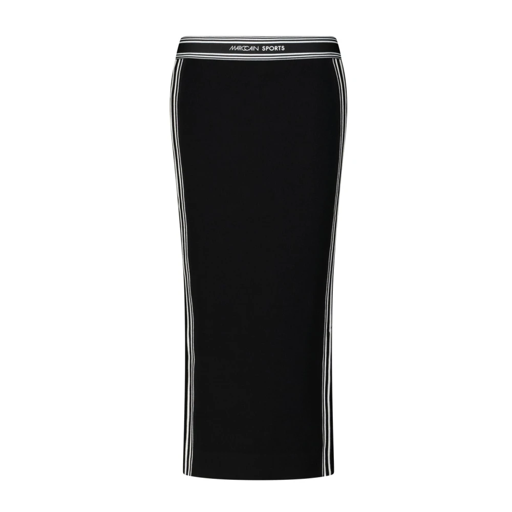 Marc Cain Gestreepte Zijdelingse Split Sportieve Rok Black Dames