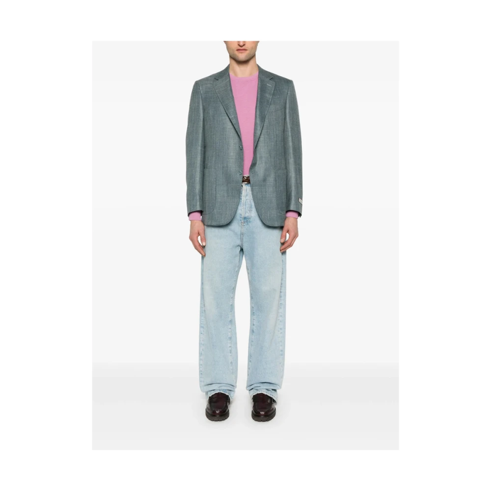 Canali Blauwe Geknoopte Jas met Zakken Blue Heren