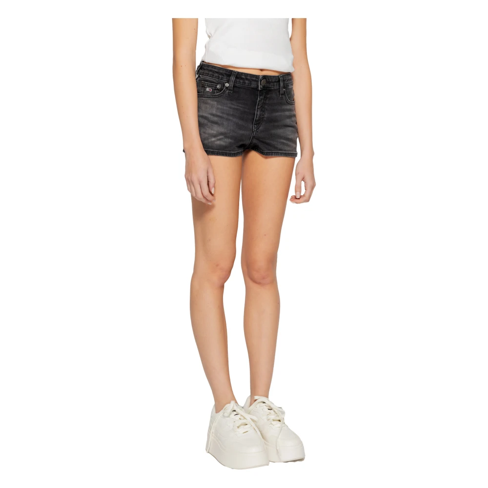 Tommy Jeans Zwarte Jeansshorts met Ritssluiting Black Dames