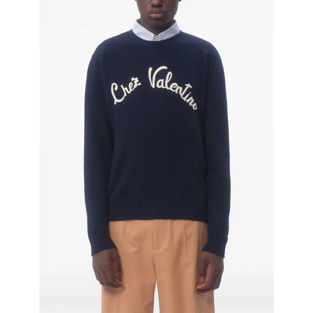 Valentino Garavani Blauwe Trui met Logodetail Blue Heren